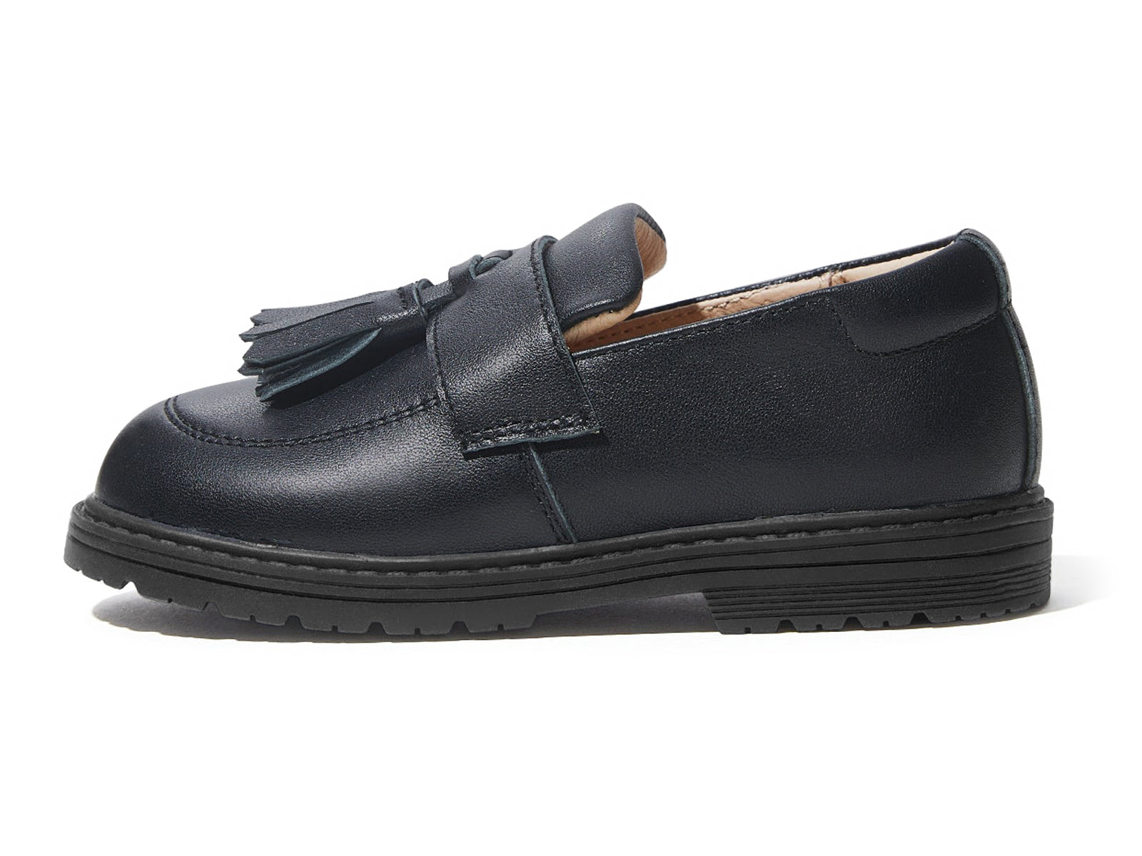 Coutgo Girls Cream Navy Pu Platform Slip Loafers