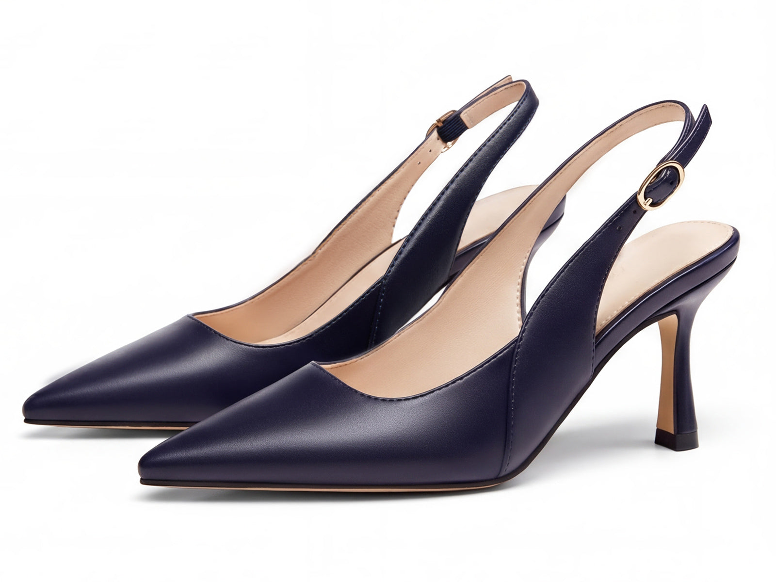 Coutgo Women's Navy Slingback Kitten Heels