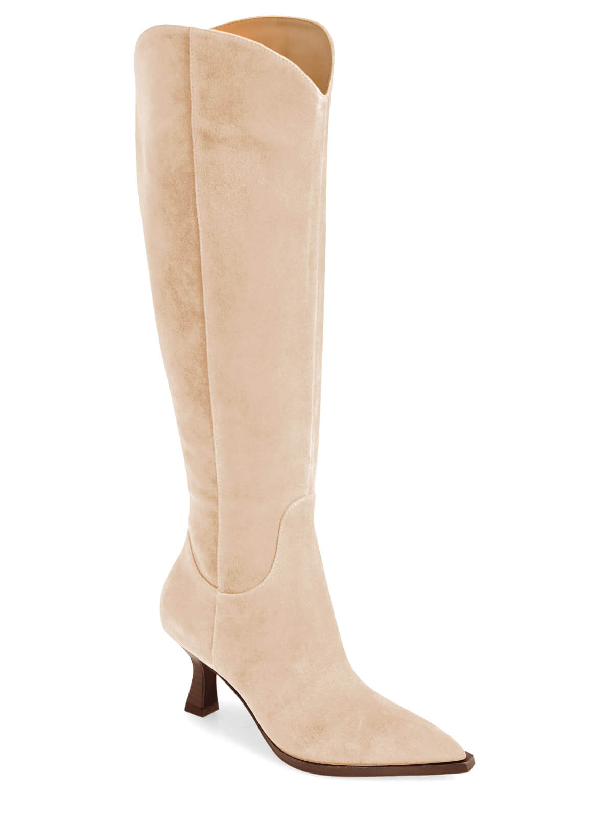 Coutgo Womens Nude Kitten Heel Boots