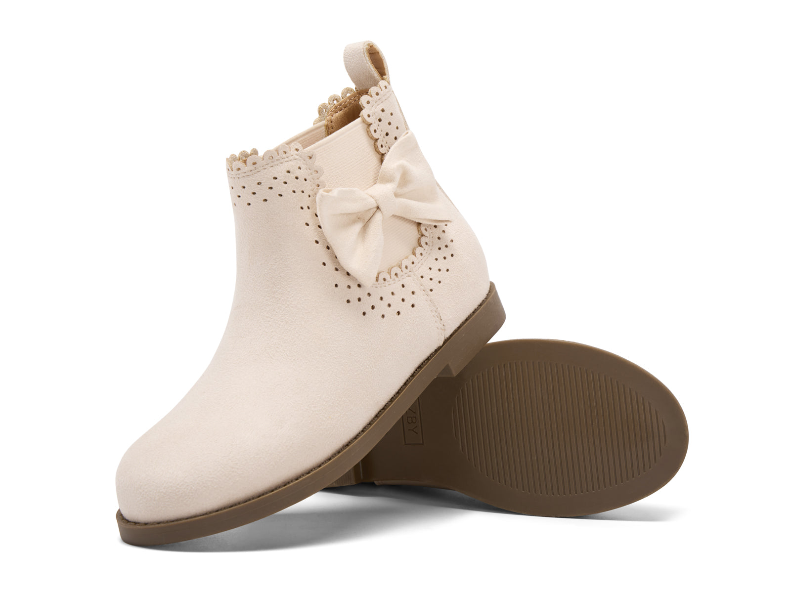 Coutgo Girl Suede Nude Bow Chelsea Ankle Boots