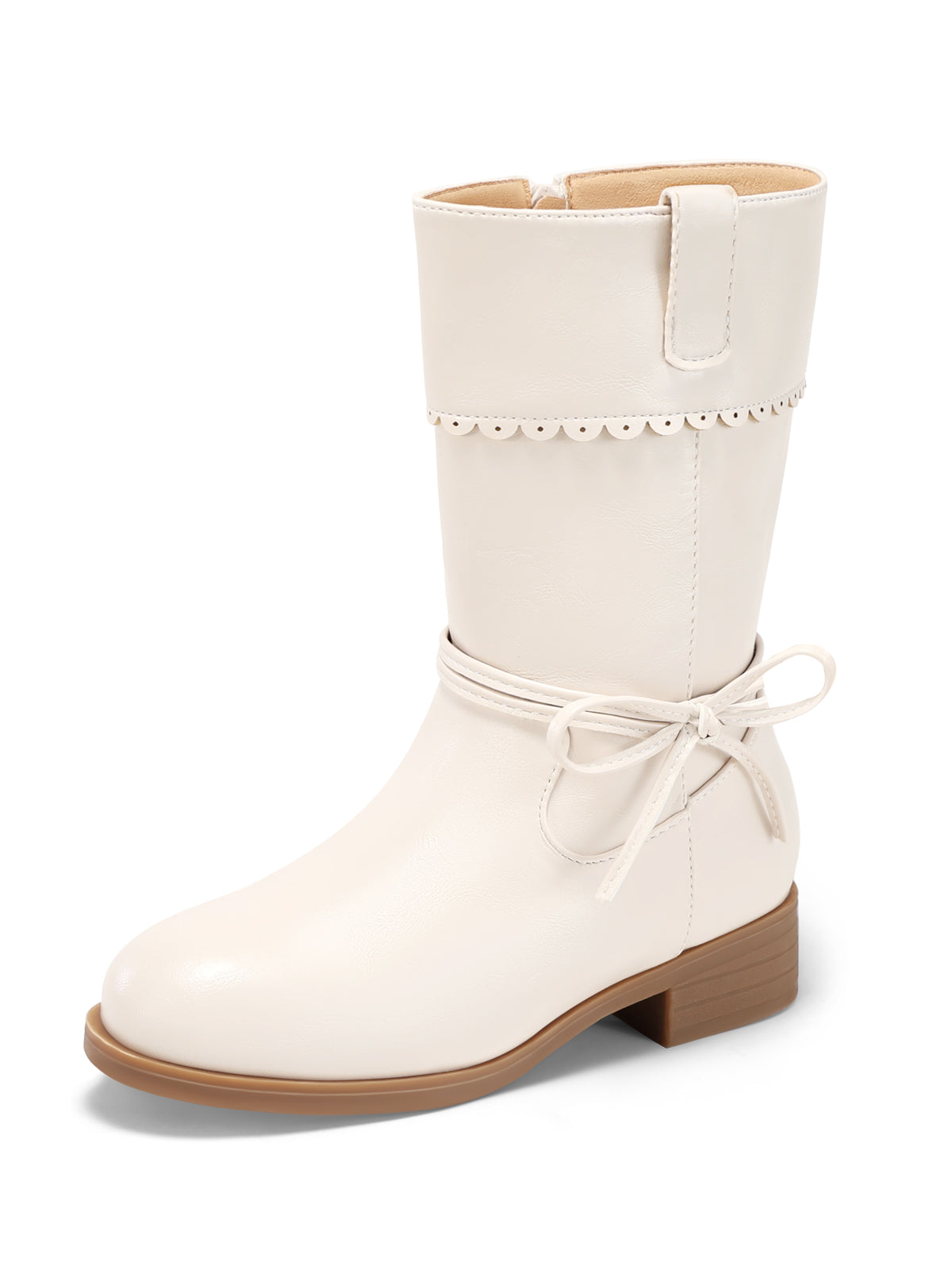 Coutgo Girl Nude Bow Mid Calf Boots