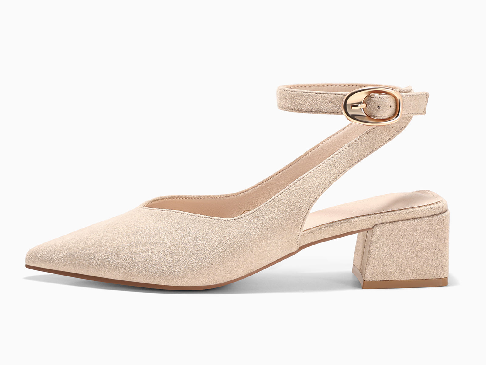 Coutgo Womens Nude Suede Low Heel Pumps