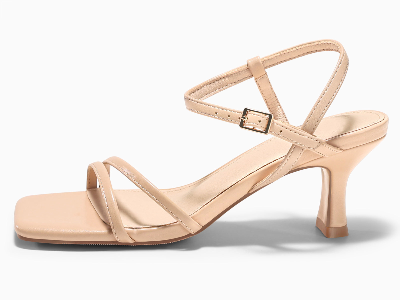 Coutgo Womens Nude Strappy Low Kitten Heels