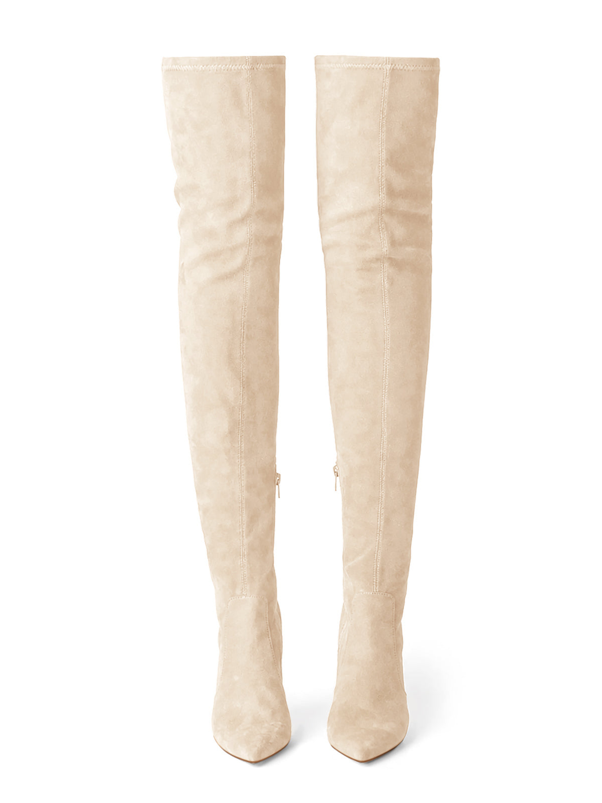 Coutgo Women Nude Thigh High Heel Boots