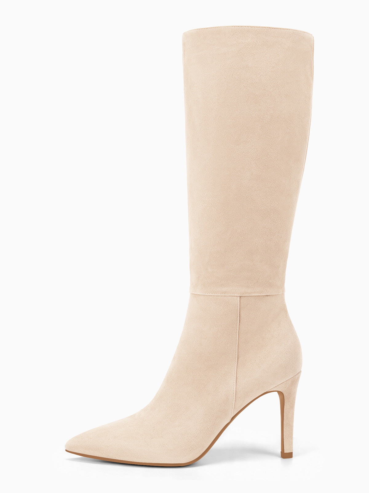 Coutgo Womens Nude Suede Stiletto Knee Boots