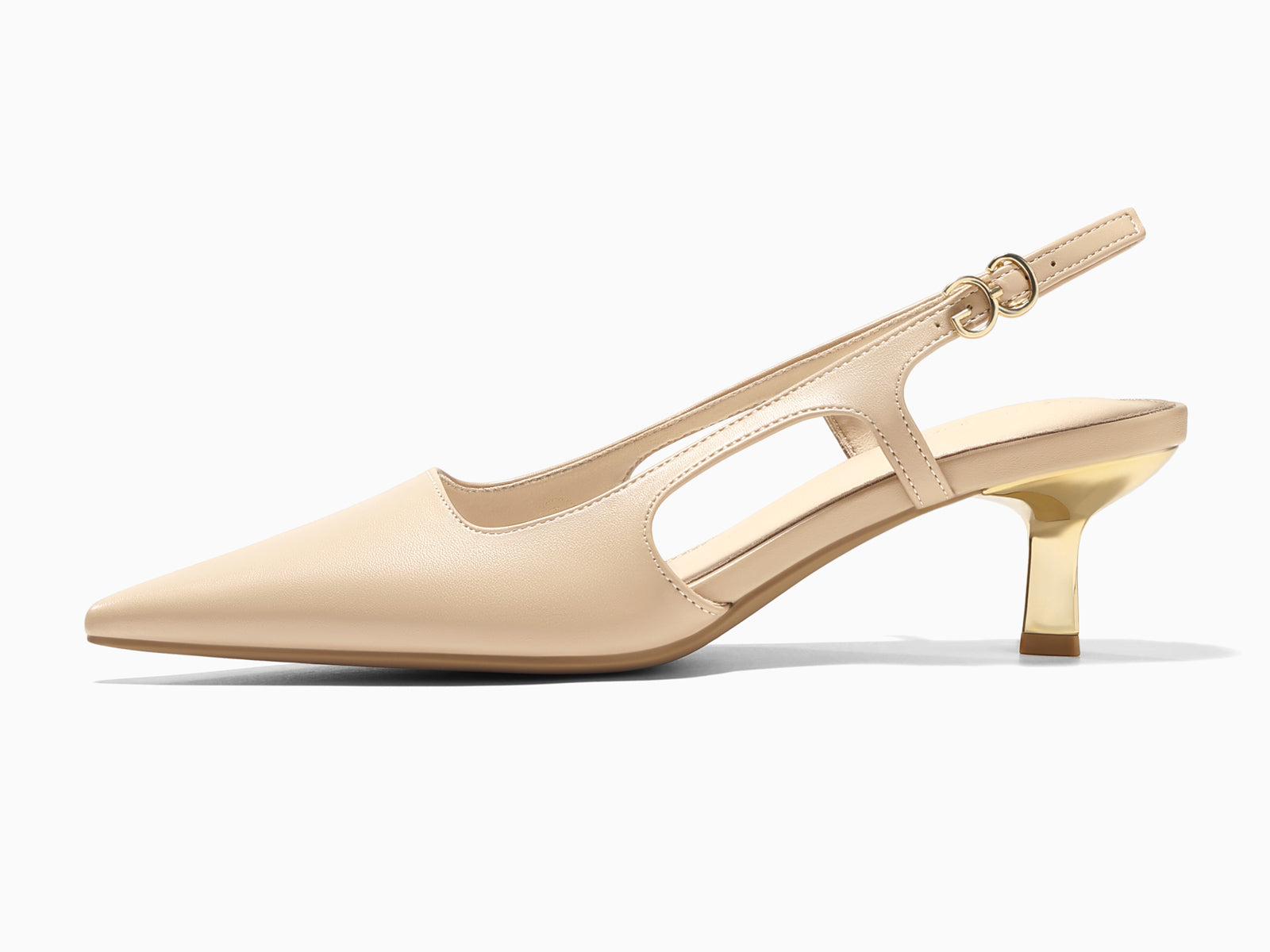 Coutgo Womens Nude Pu Low Kitten Heels