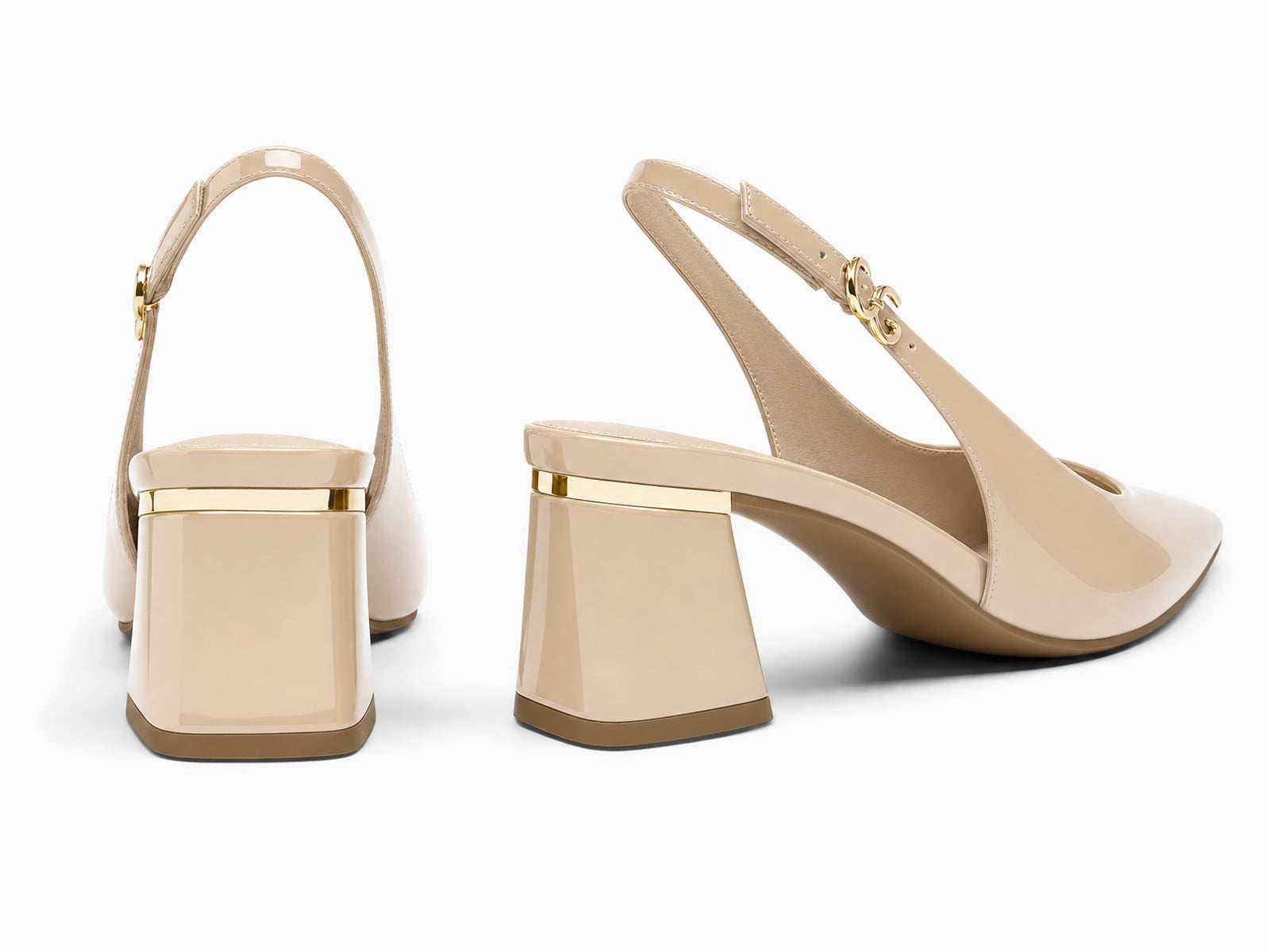 Coutgo Womens Nude Slingback Chunky Heels