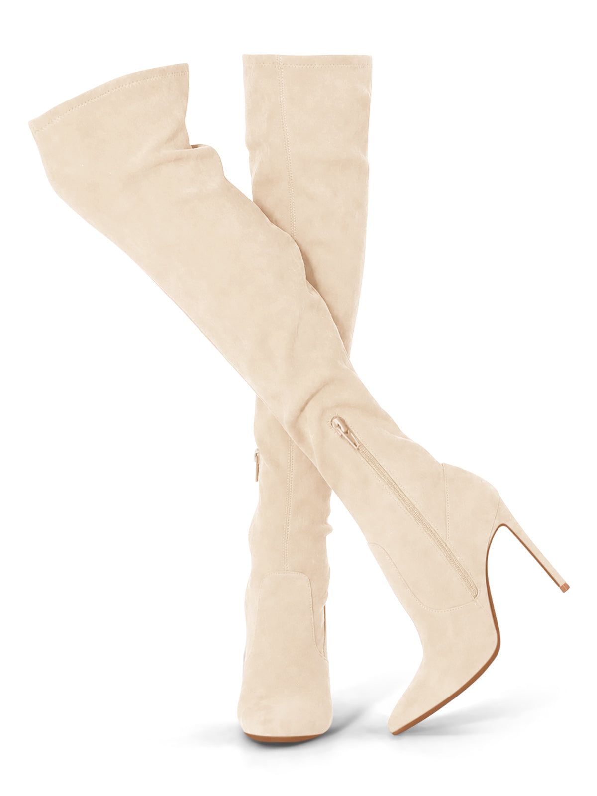 Coutgo Women Nude Thigh High Heel Boots