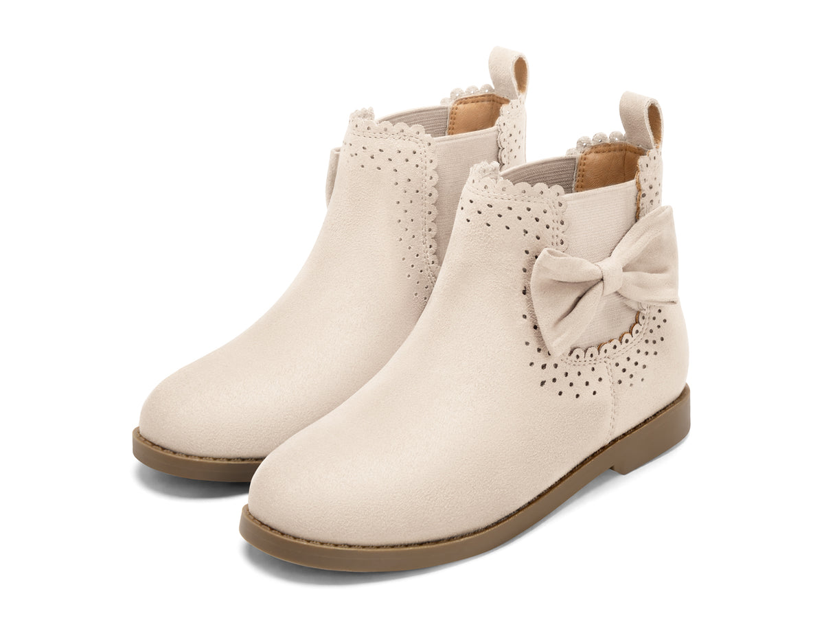 Coutgo Girl Suede Nude Bow Chelsea Ankle Boots