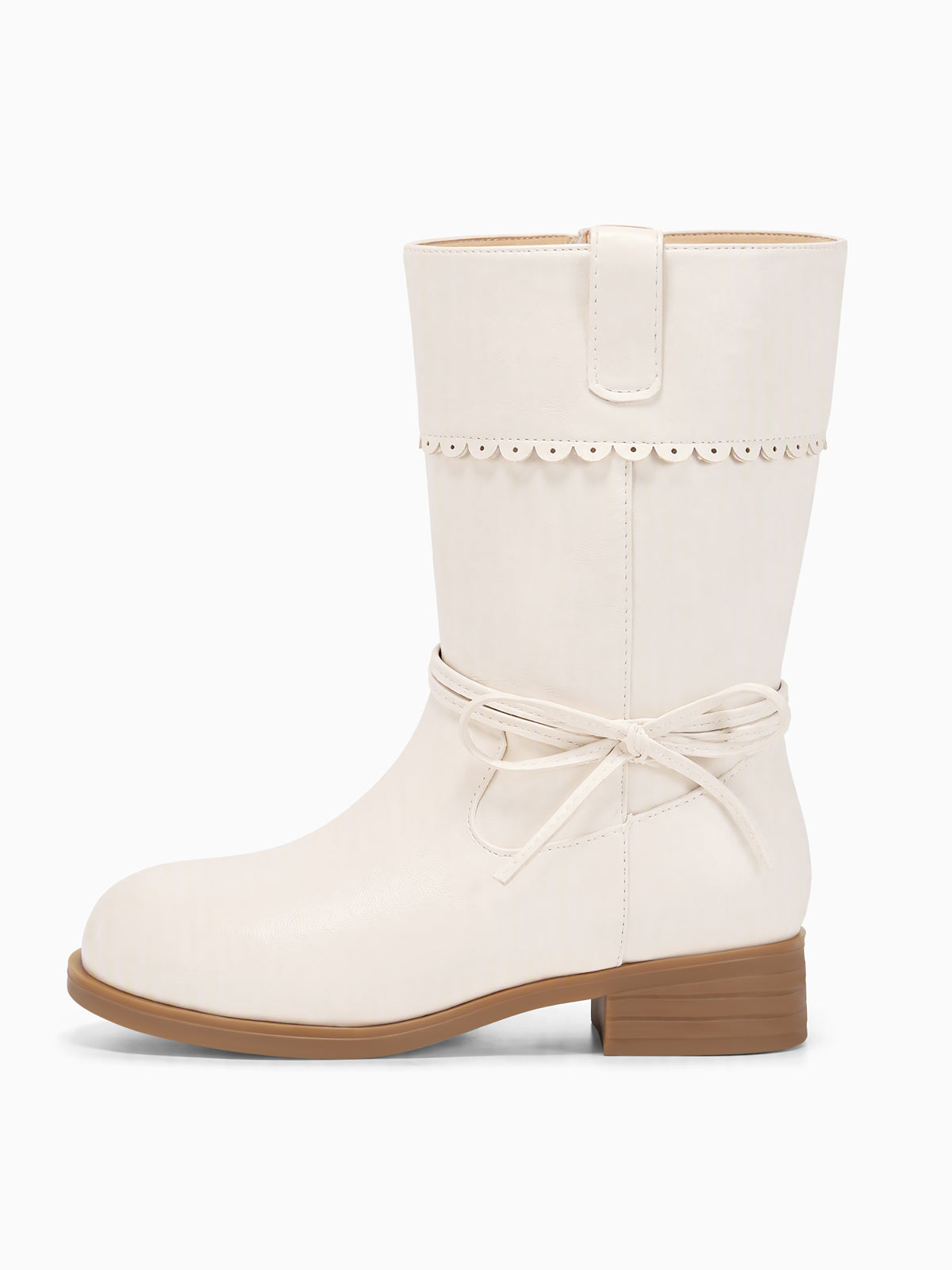 Coutgo Girl Nude Bow Mid Calf Boots