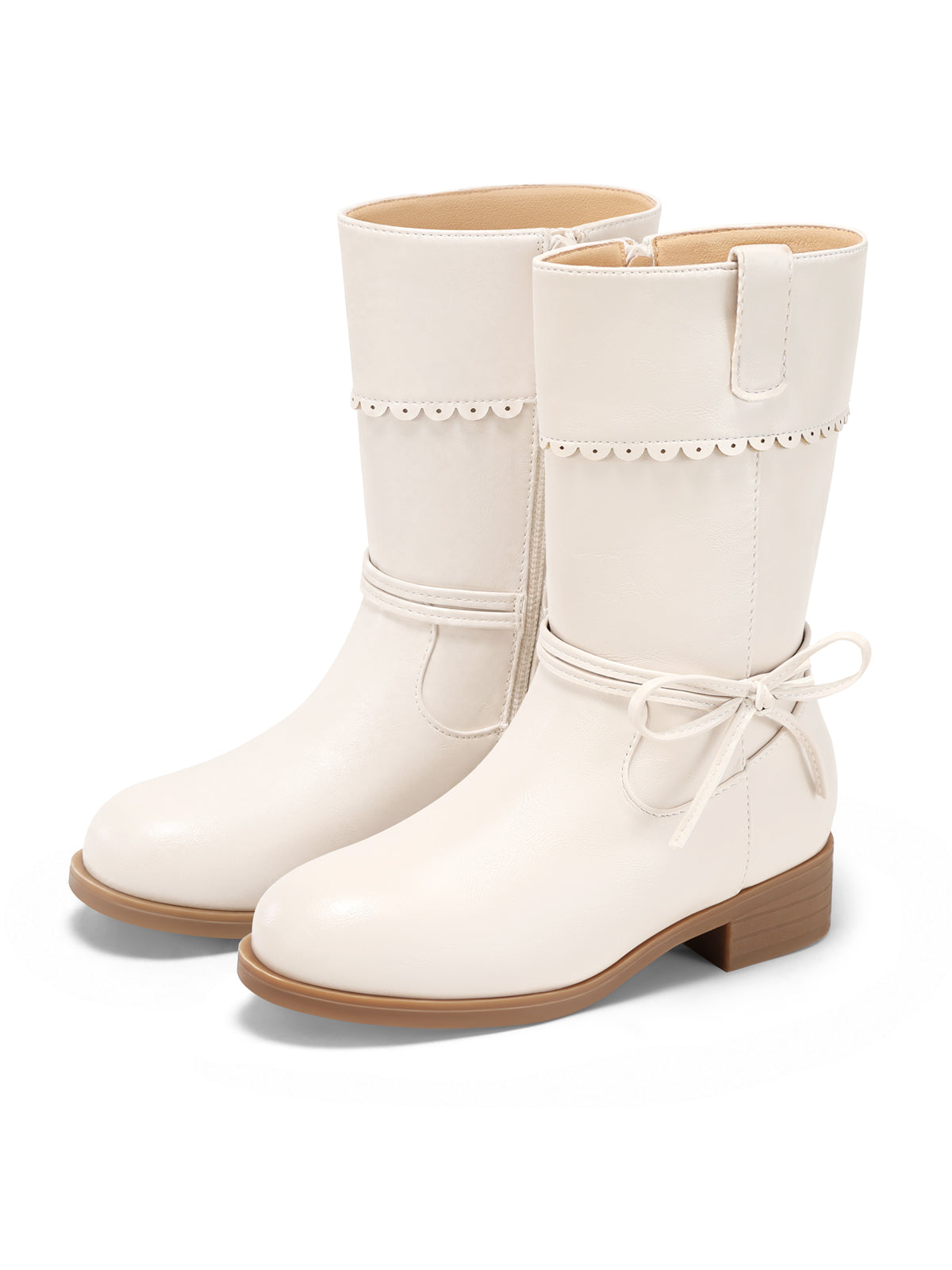 Coutgo Girl Nude Bow Mid Calf Boots