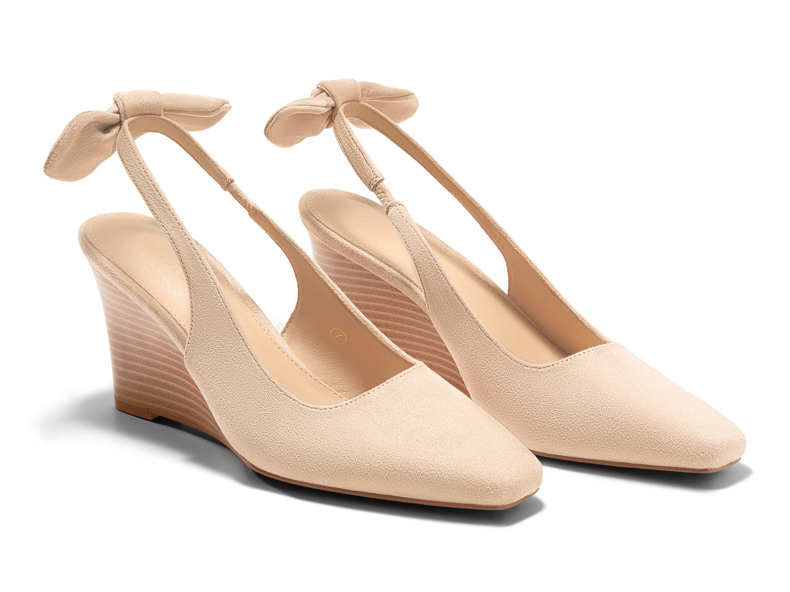 Coutgo Womens Nude Suede Wedge Heels