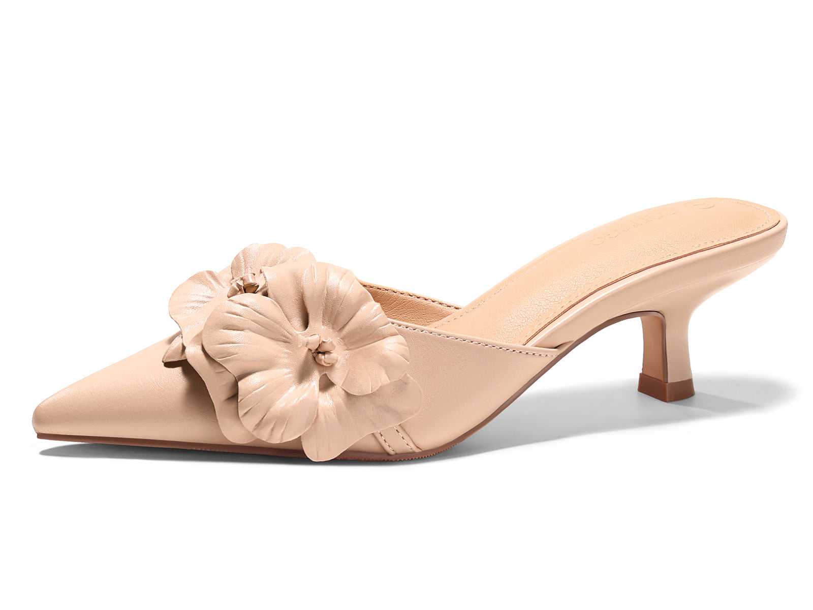 Coutgo Womens Light Khaki Kitten Low Heels Mules