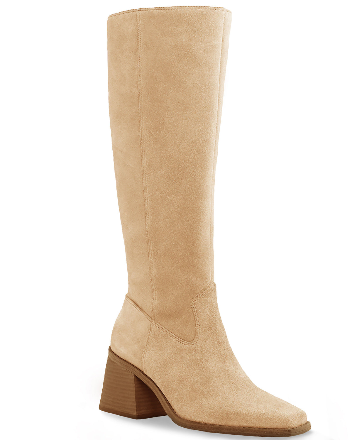Coutgo Womens Light Khaki Knee High Heel Boots