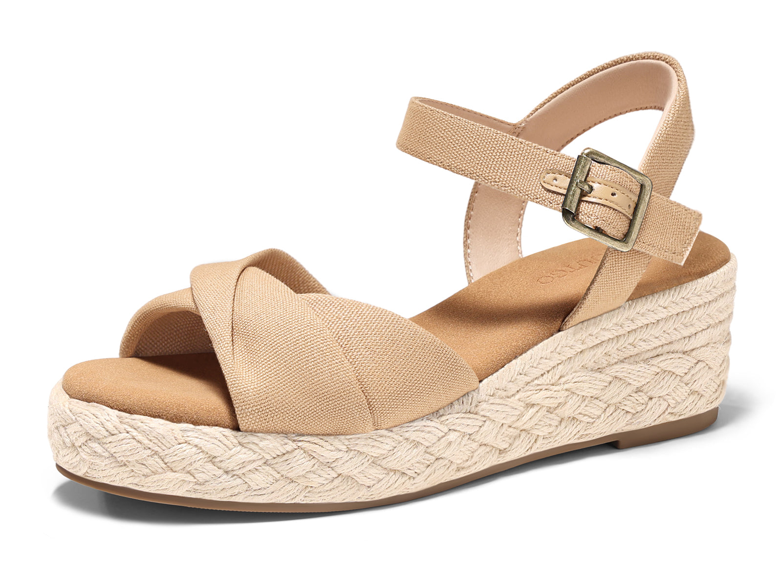 Coutgo Womens Light Khaki Platform Wedge Heels Sandals