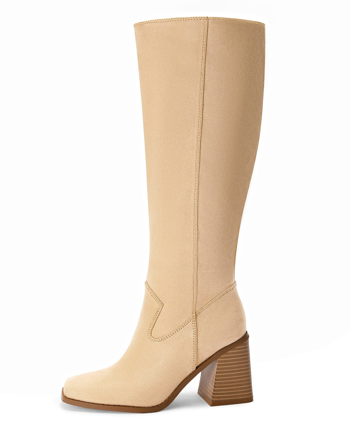 Coutgo Womens Light Khaki Knee High Heel Boots