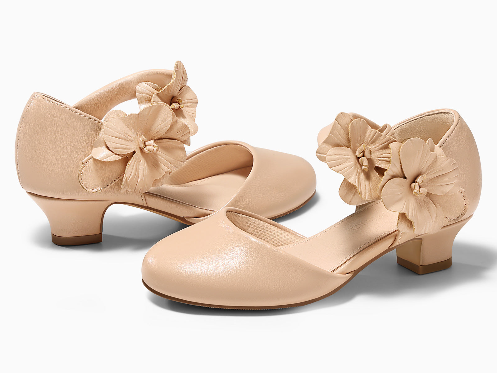 Coutgo Girls Light Khaki Closed Toe Low Chunky Heels