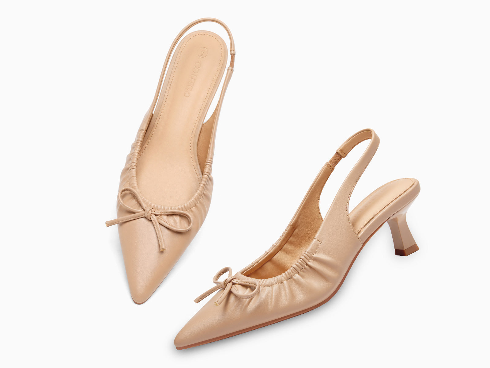 Coutgo Womens Light Khaki Slingback Kitten Heels