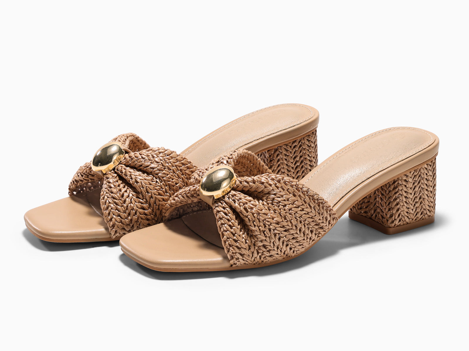 Coutgo Womens Light Khaki Heels Raffia Sandals