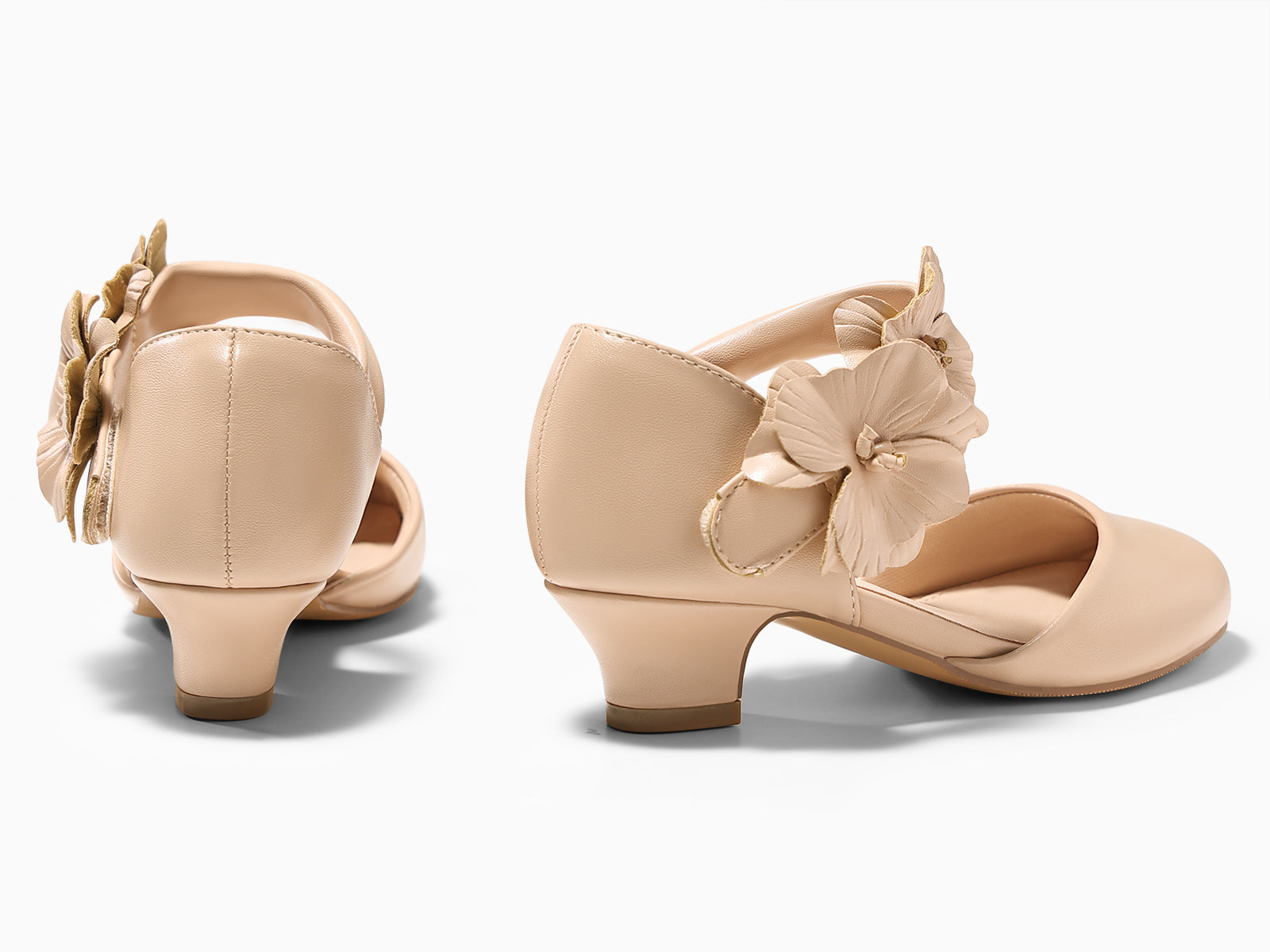 Coutgo Girls Light Khaki Closed Toe Low Chunky Heels