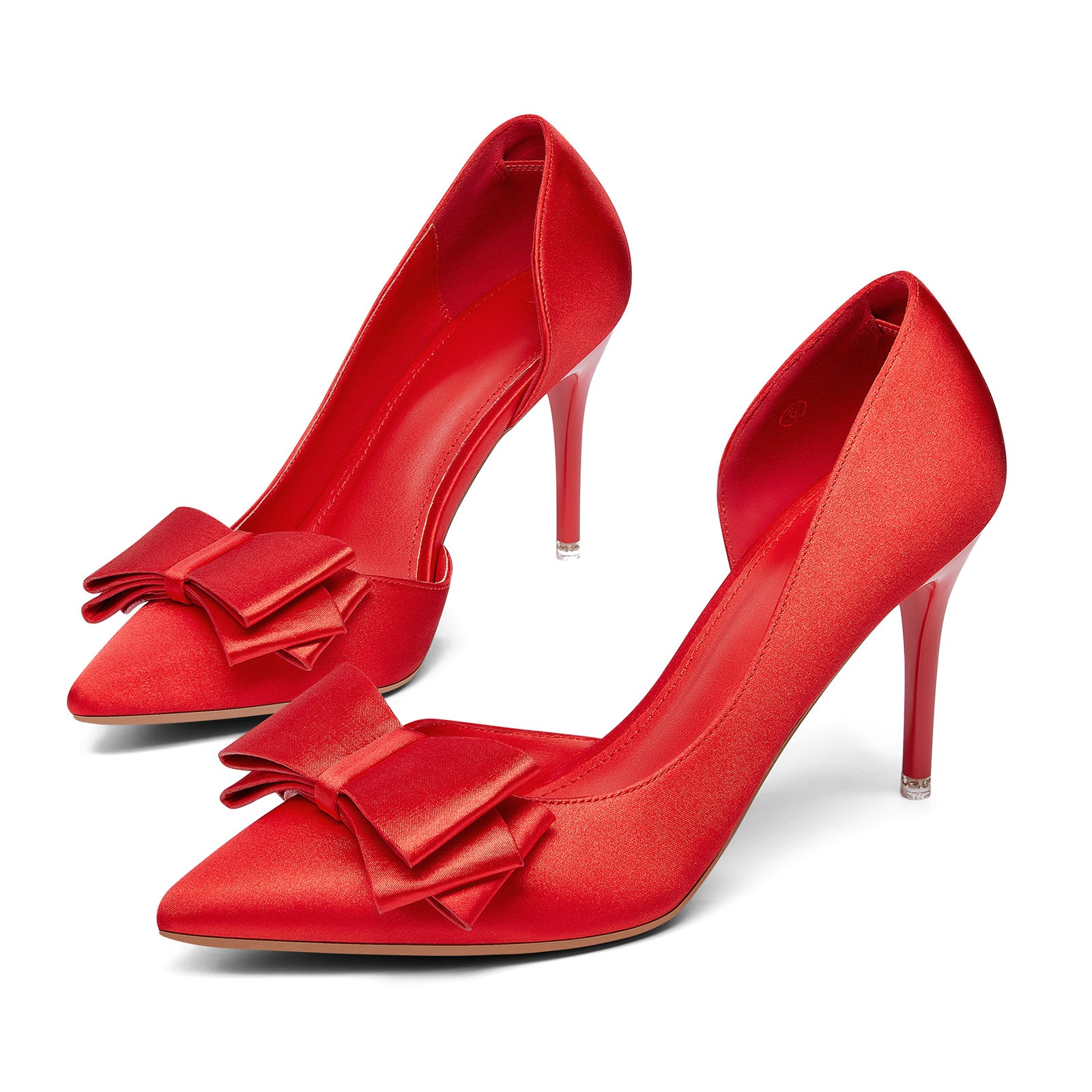 Womens Bow Red-satin Closed Heels