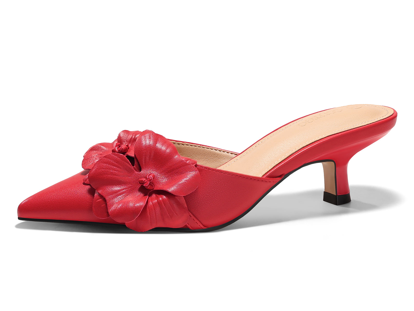 Coutgo Womens Red Kitten Low Heels Mules