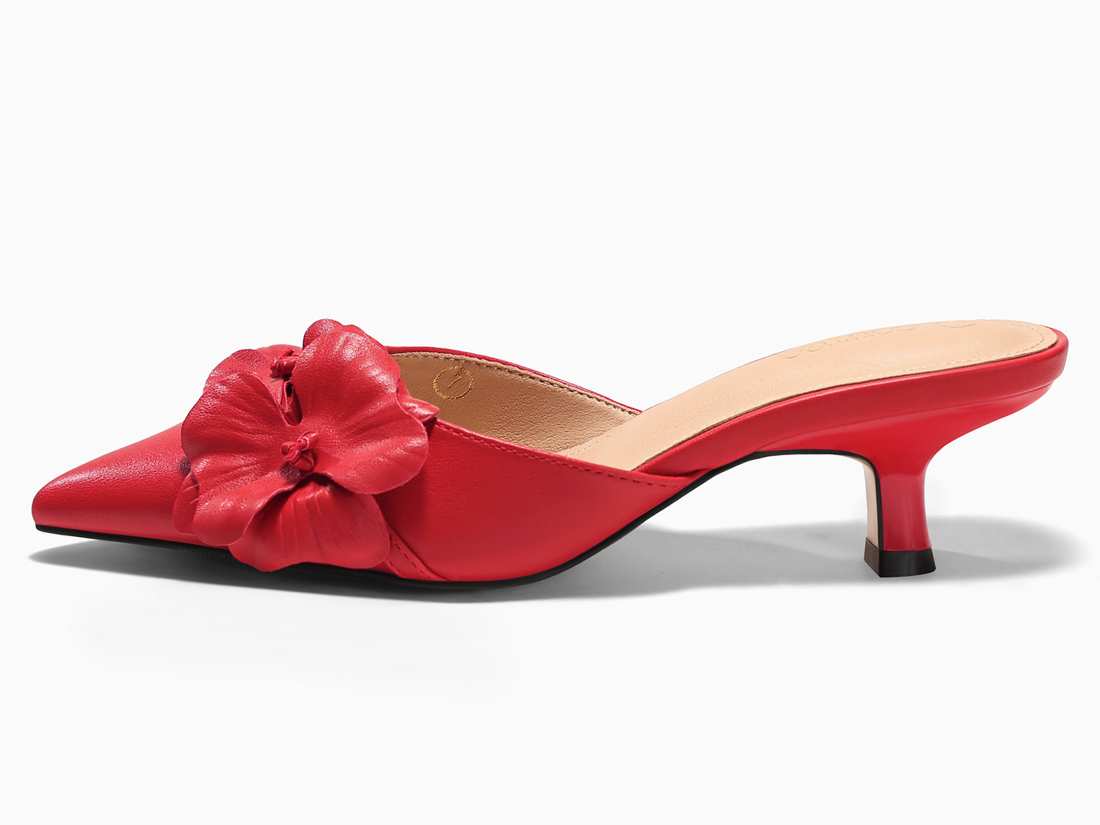 Coutgo Womens Red Kitten Low Heels Mules