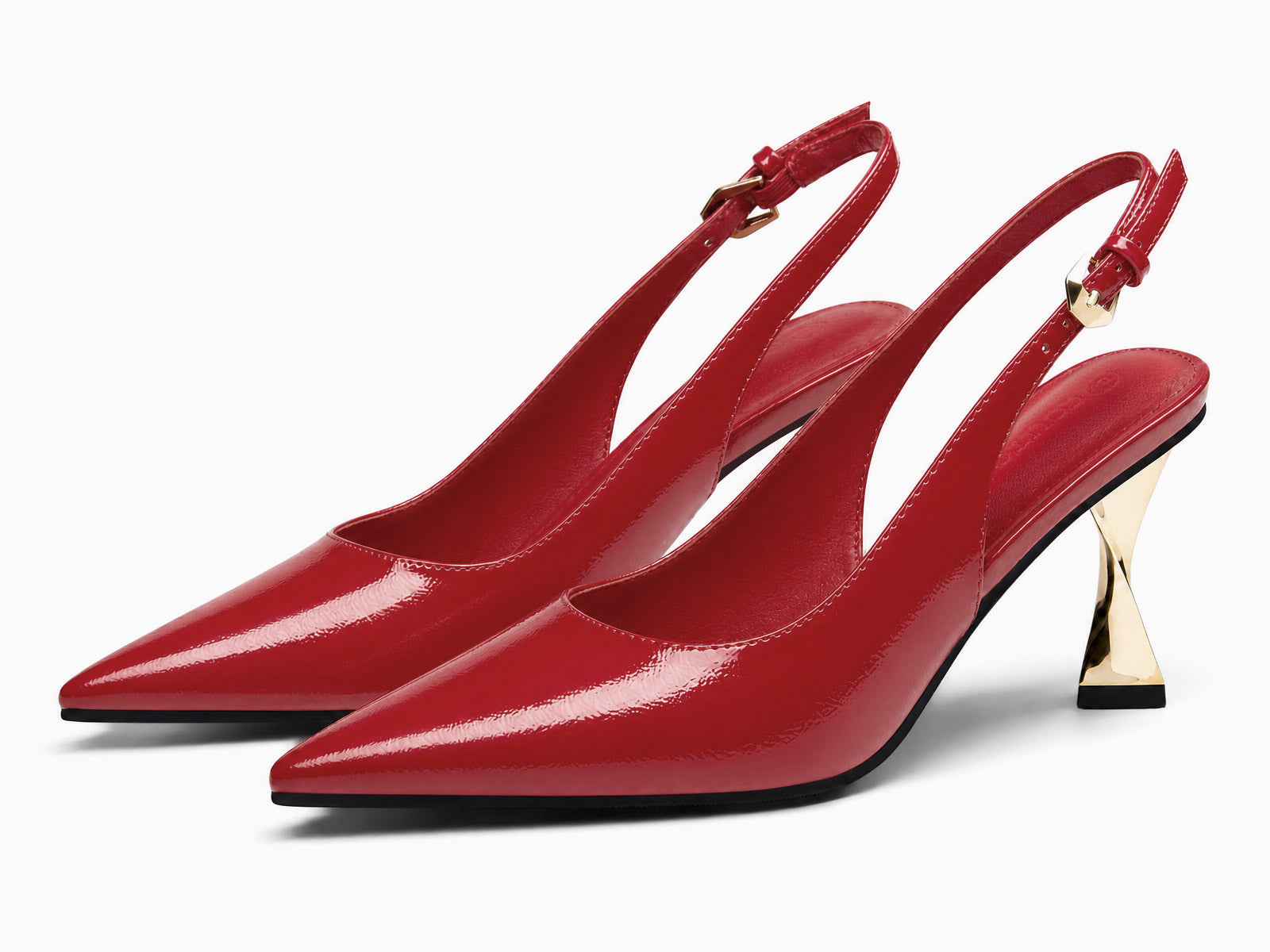 Coutgo Women's Red Kitten Slingback Heels