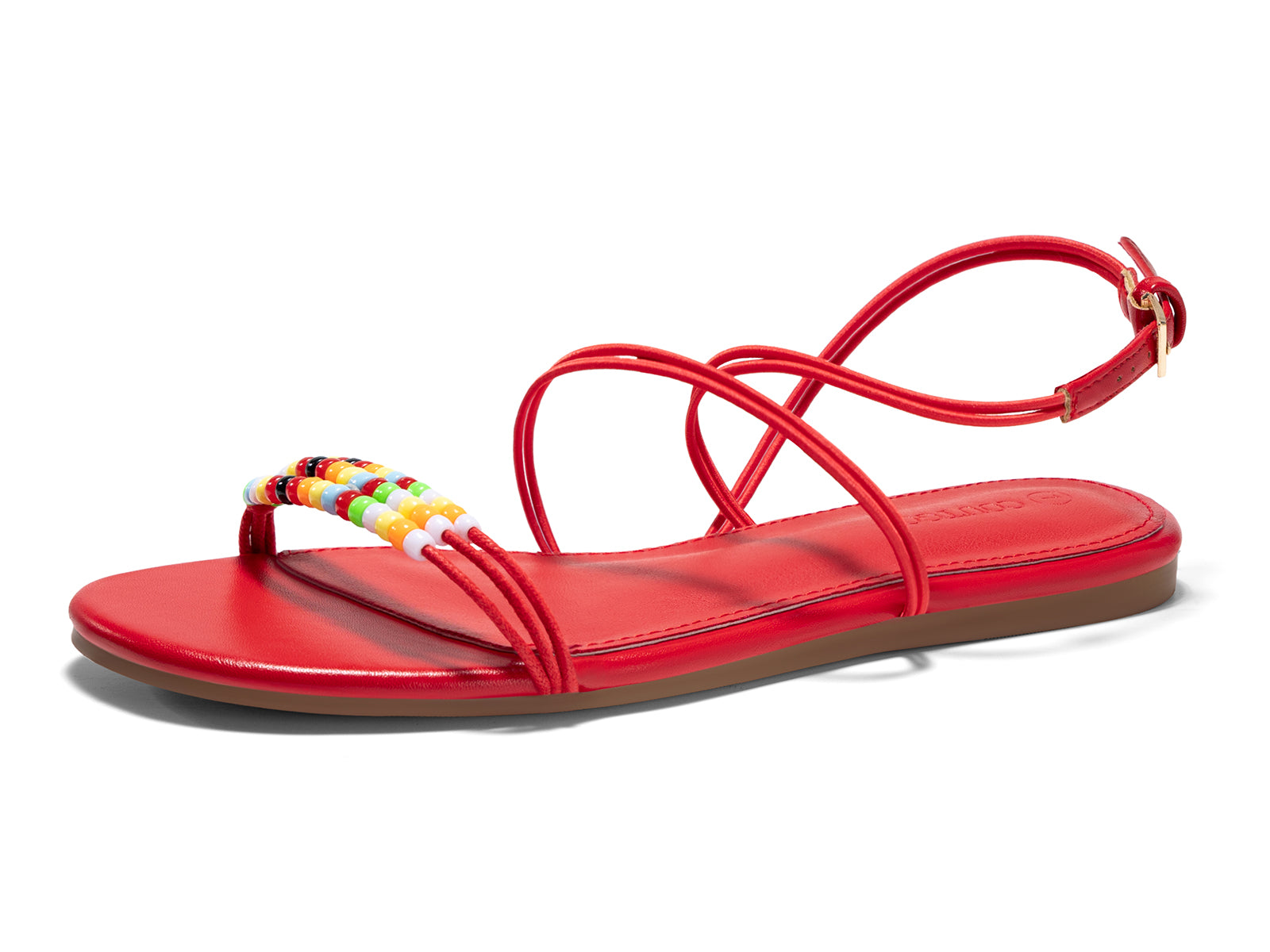 Coutgo Womens Red Strappy Flat Sandals
