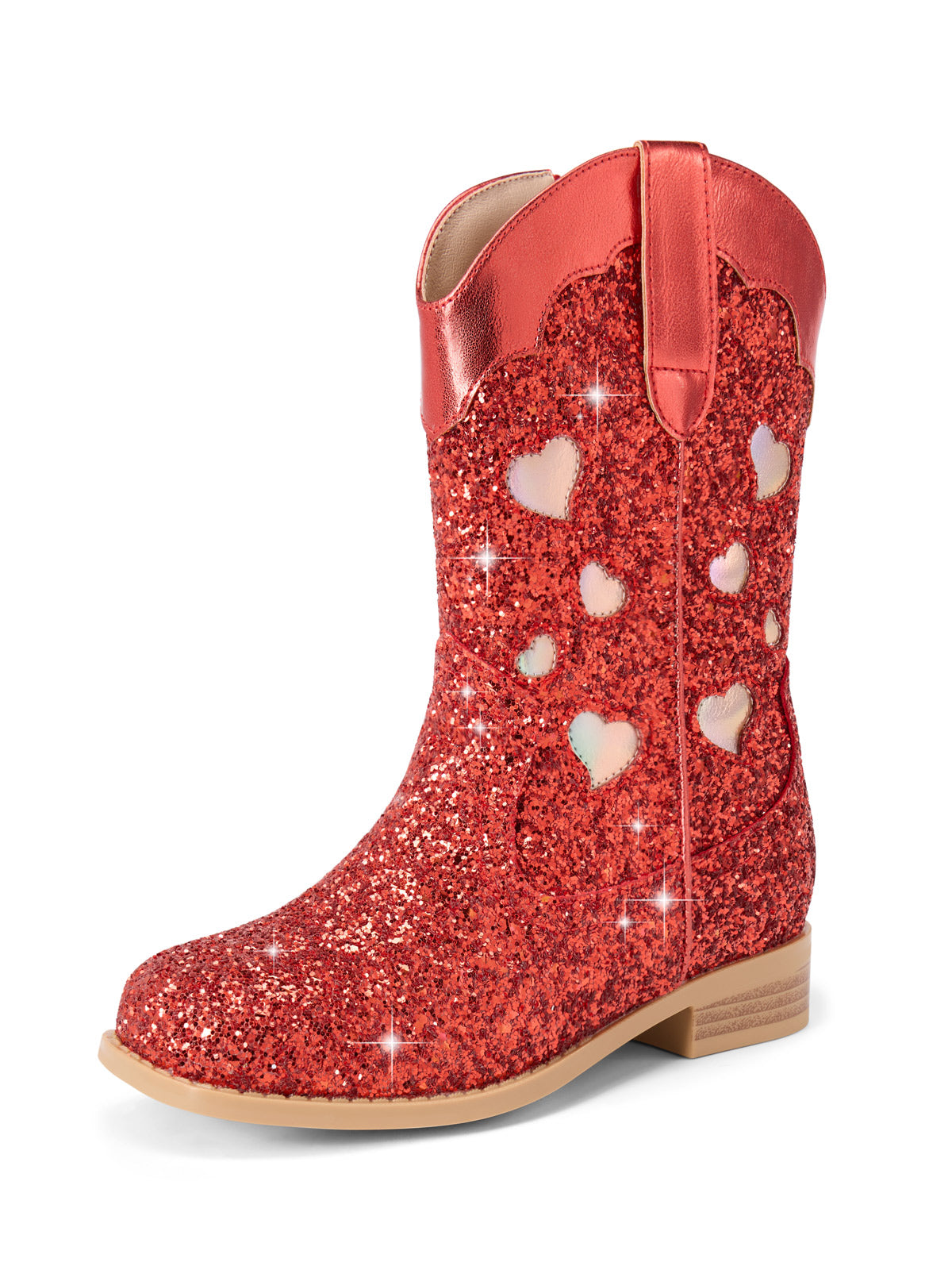 Coutgo Women Red Glitter Cowgirl Boots