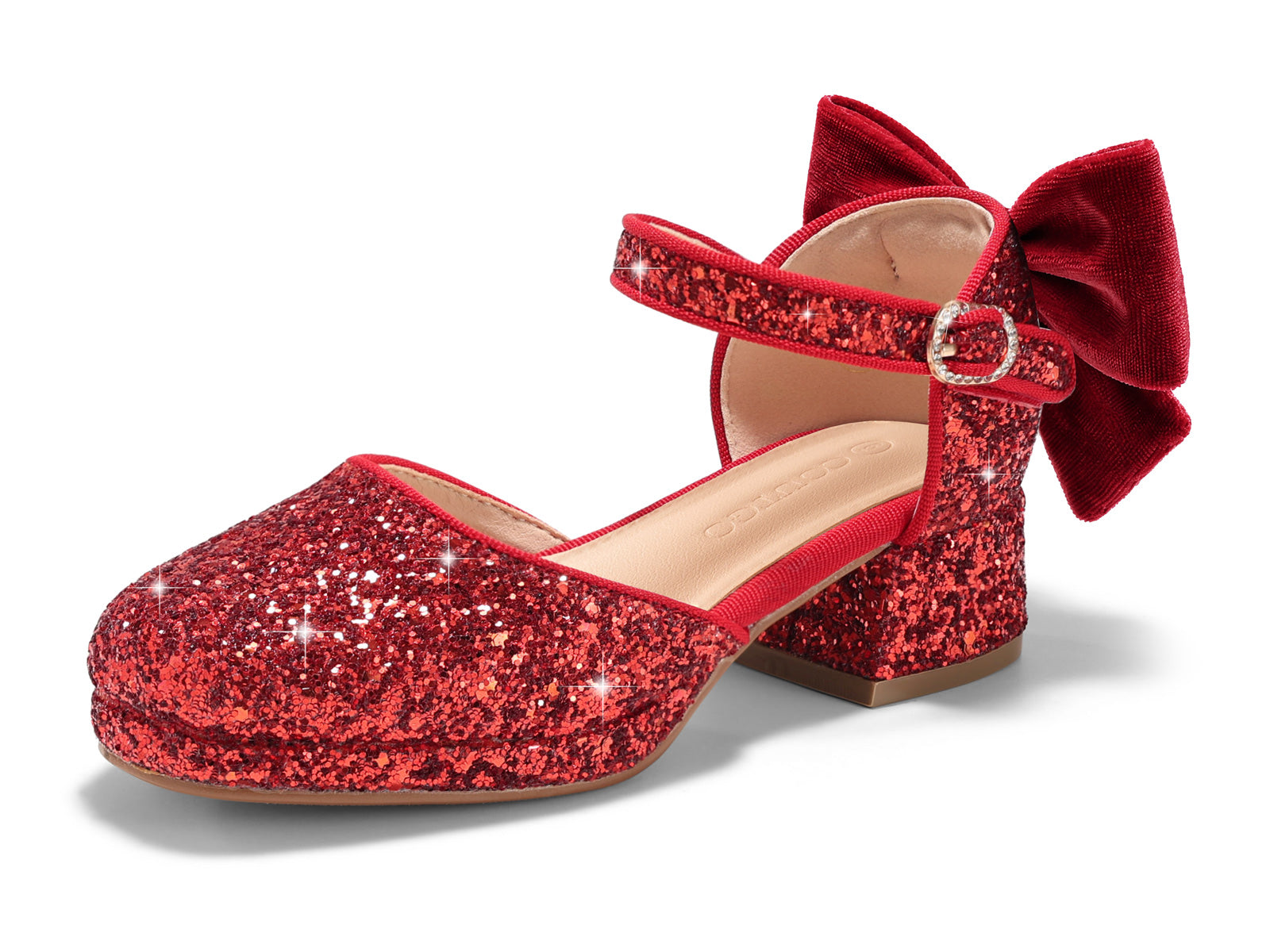 Coutgo Girls Red Glitter Bow Princess Heels