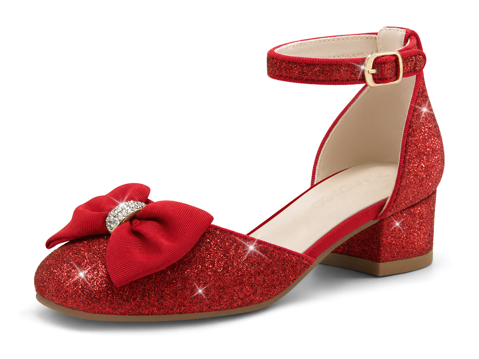 Coutgo Womens Red Slingback Chunky Low Heels