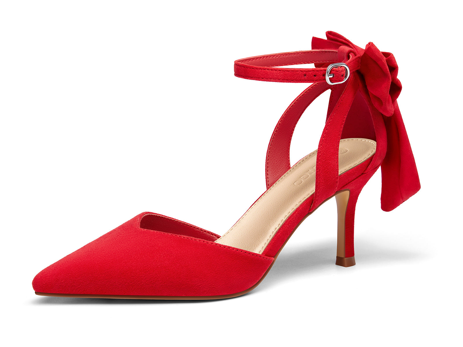 Coutgo Women's Red Suede Kitten Heels