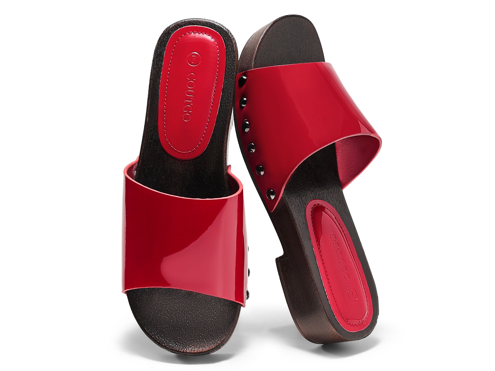 Coutgo Womens Red Platform Chunky Heels Sandals