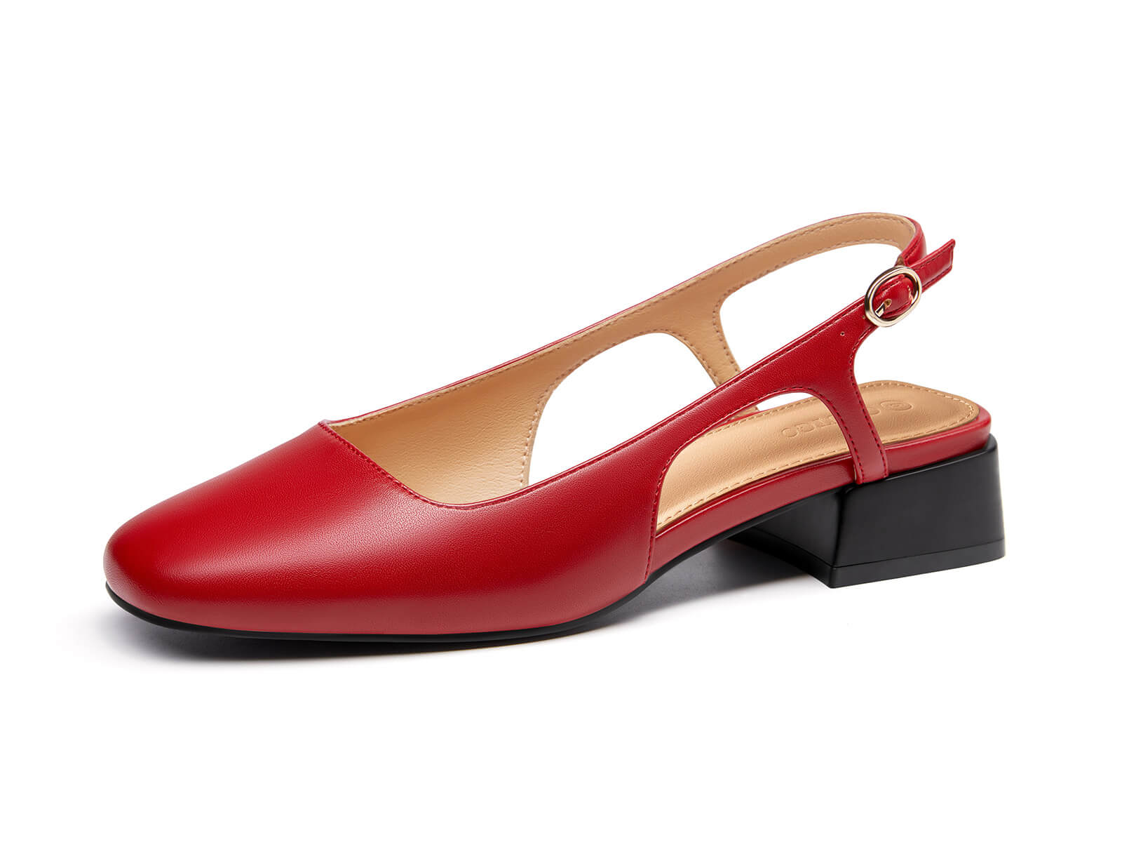 Coutgo Womens Red Pu Slingback Chunky Low Heels