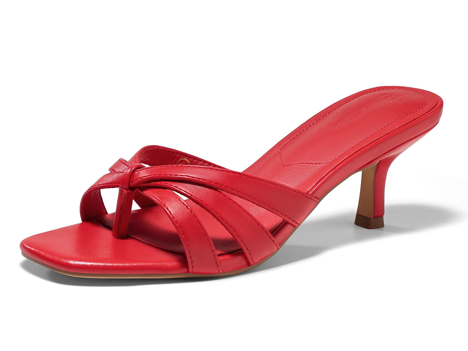 Coutgo Womens Red Strappy Kitten Heels Sandals