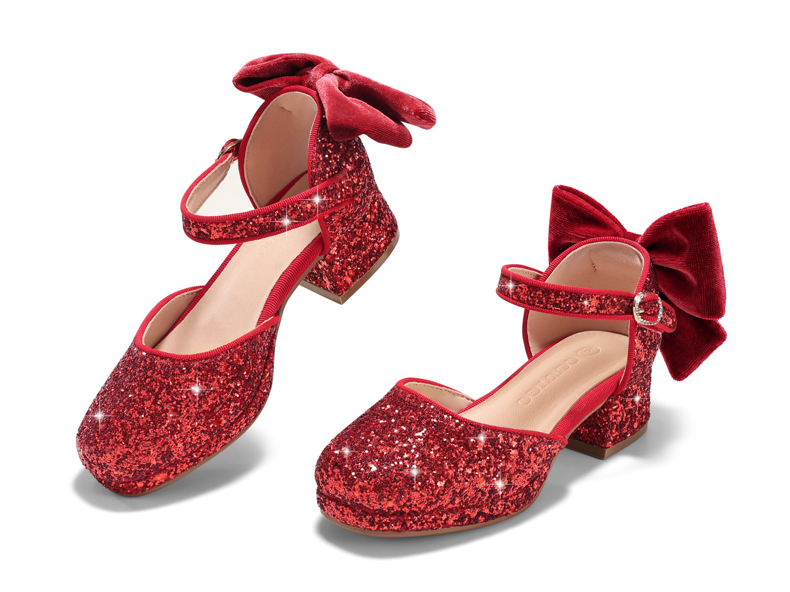 Coutgo Girls Red Glitter Bow Princess Heels