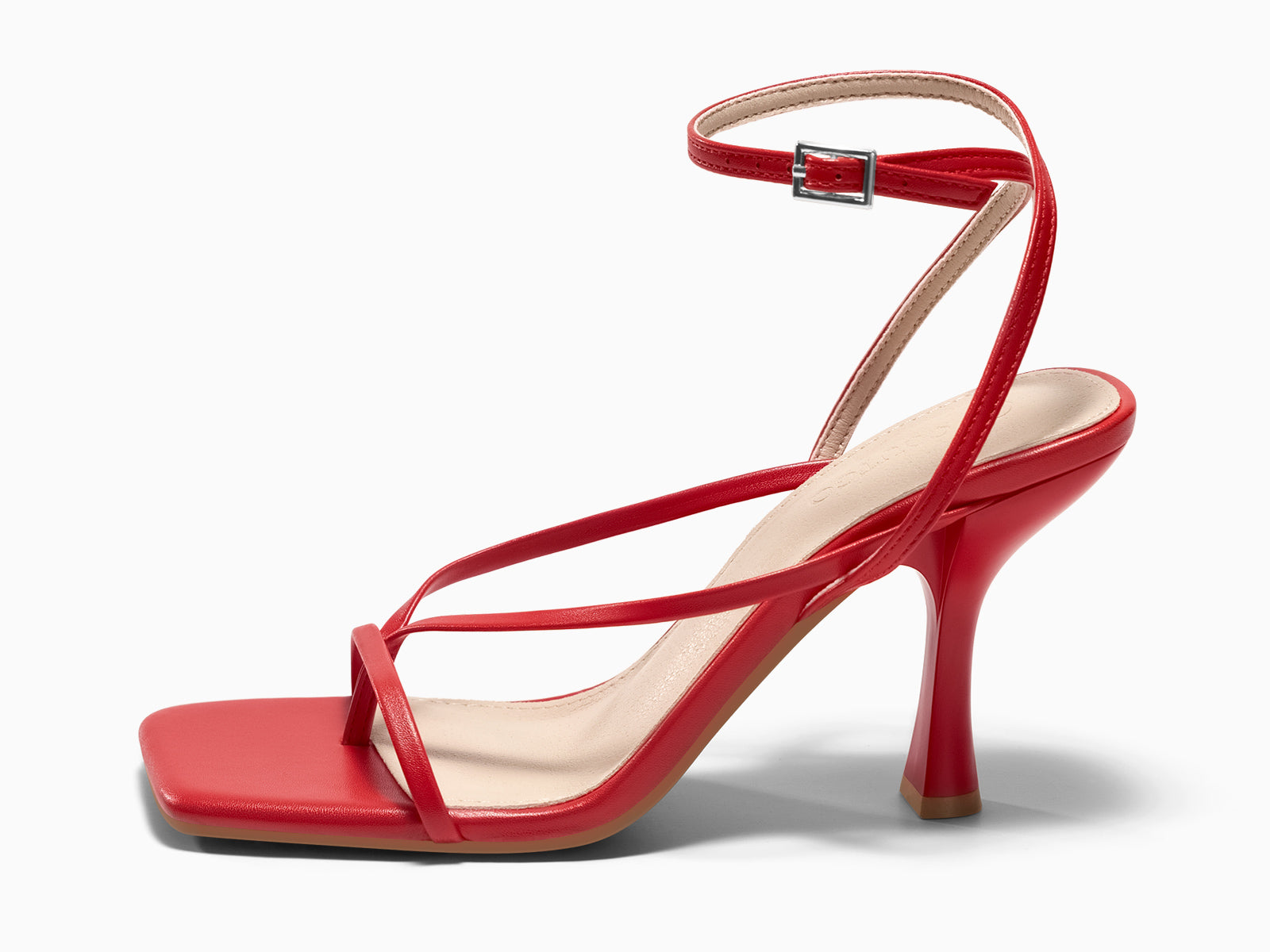 Coutgo Womens Red Strappy Kitten Heels Sandals