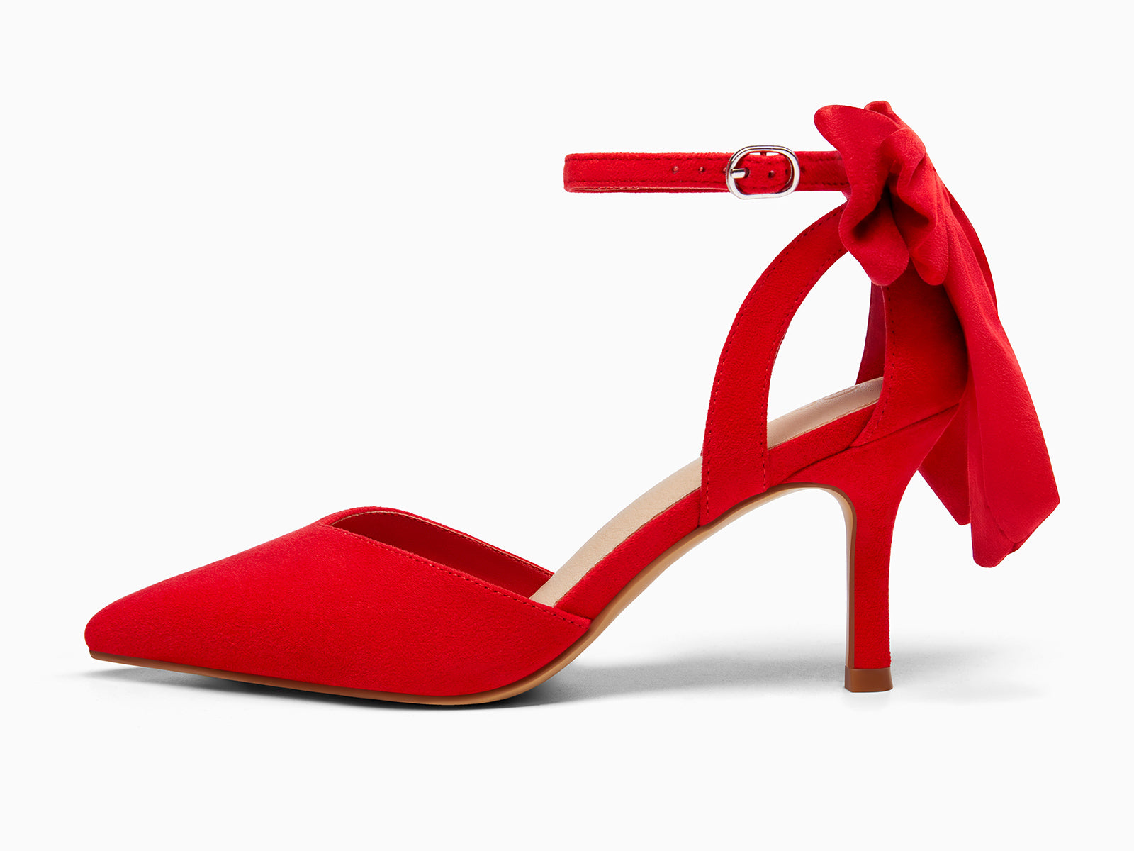 Coutgo Women's Red Suede Kitten Heels