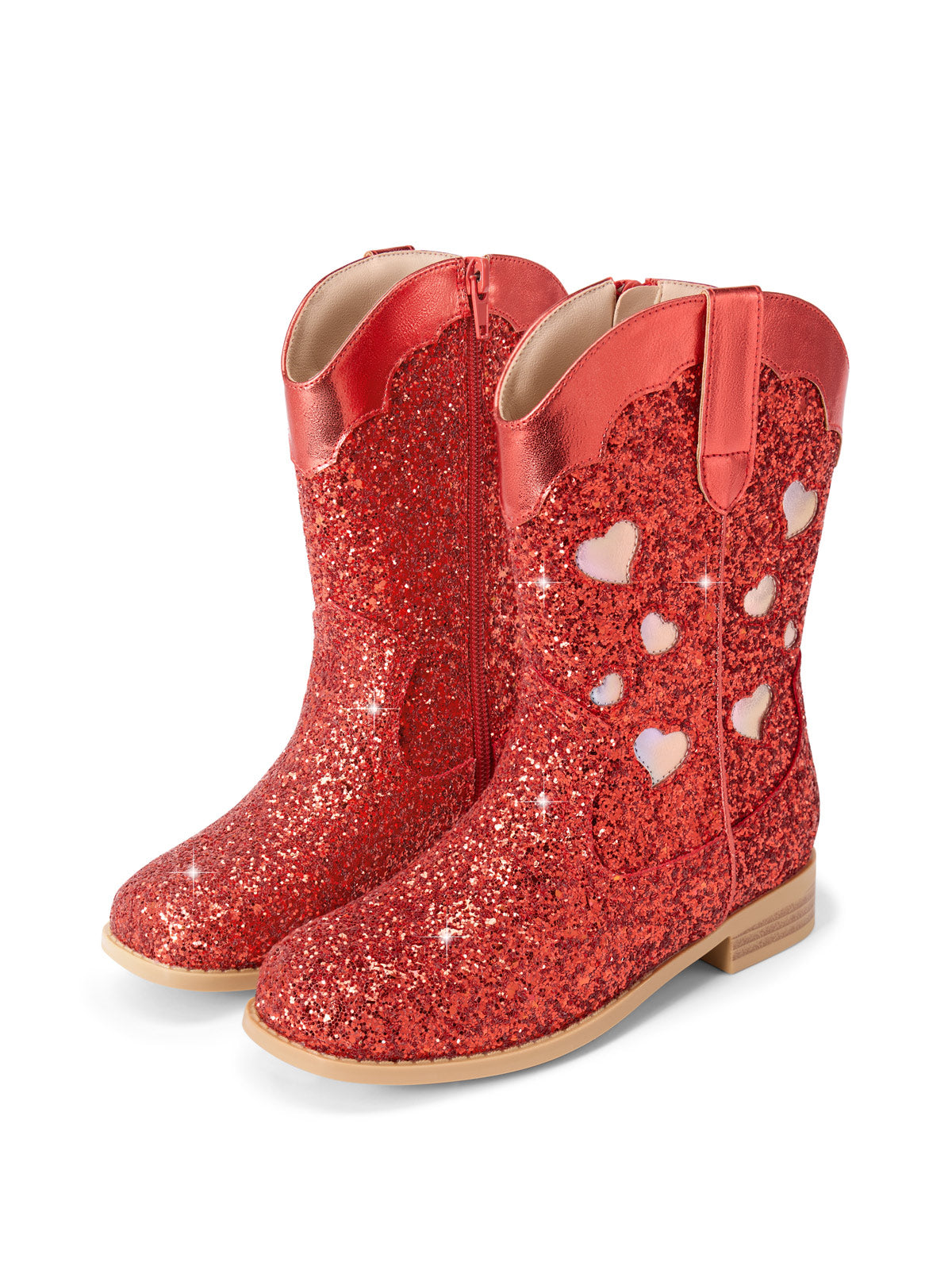 Coutgo Women Red Glitter Cowgirl Boots