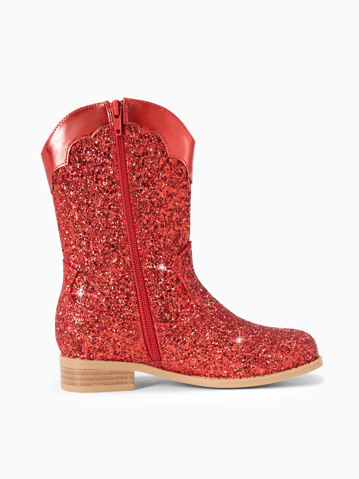 Coutgo Women Red Glitter Cowgirl Boots