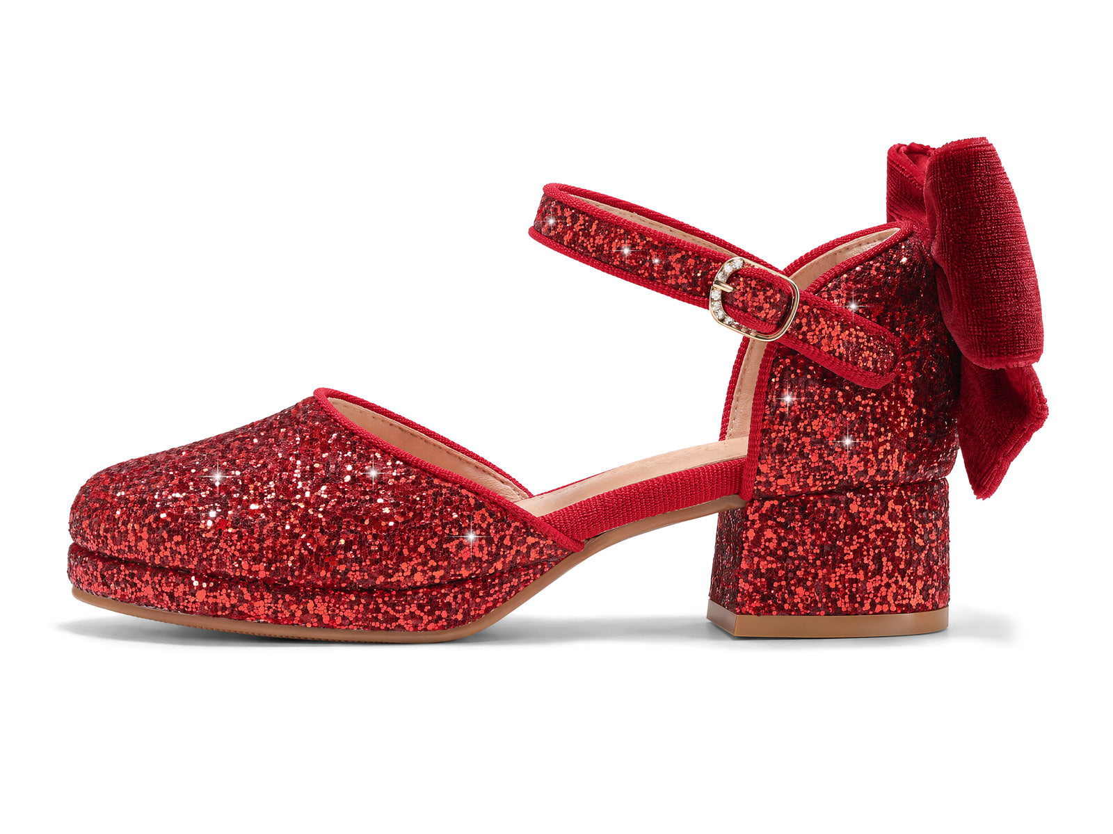 Coutgo Girls Red Glitter Bow Princess Heels