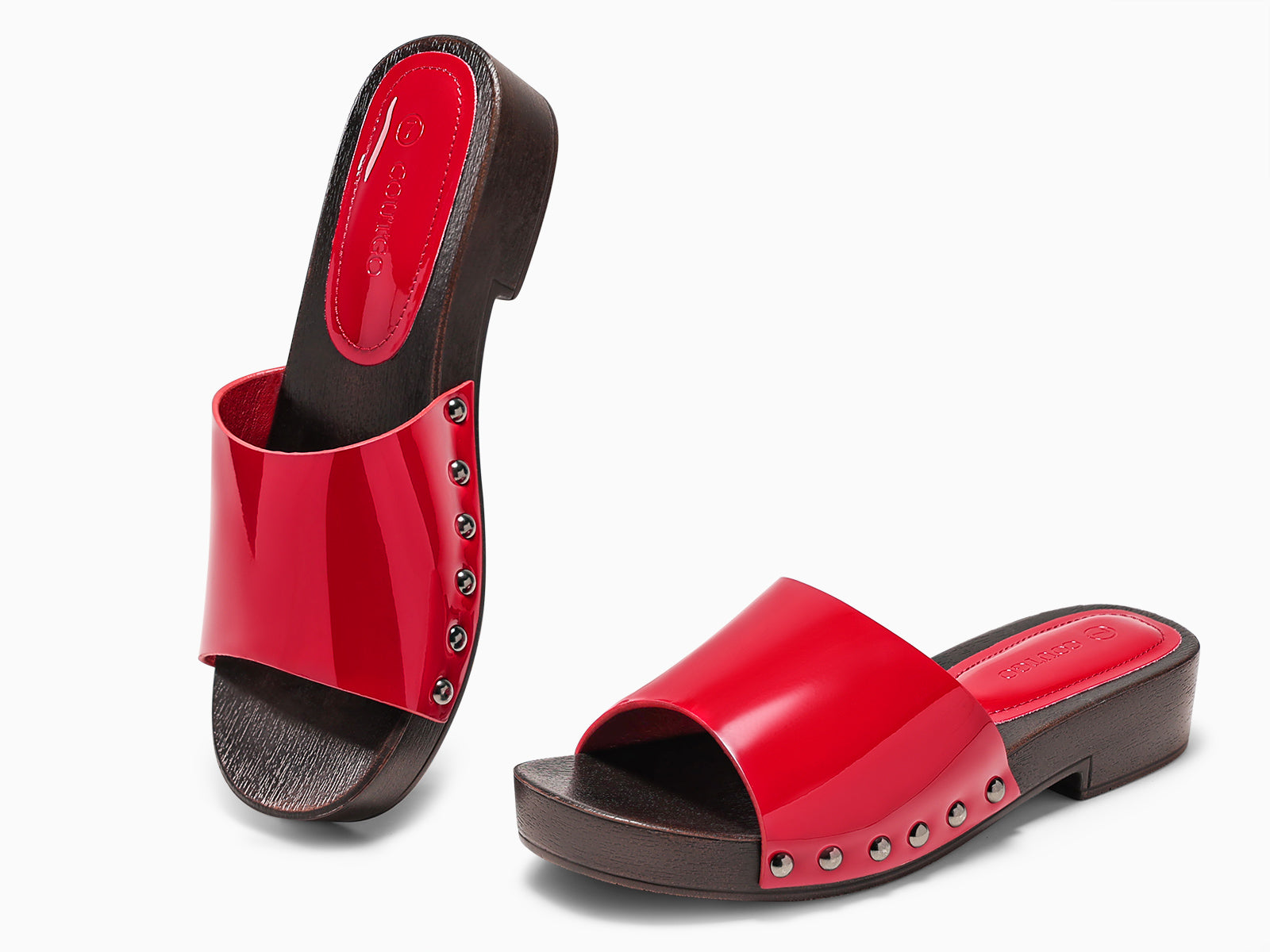Coutgo Womens Red Platform Chunky Heels Sandals