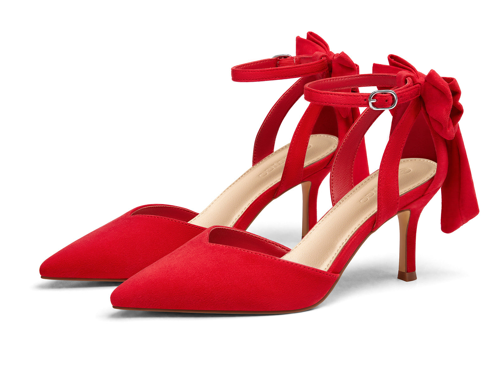 Coutgo Women's Red Suede Kitten Heels