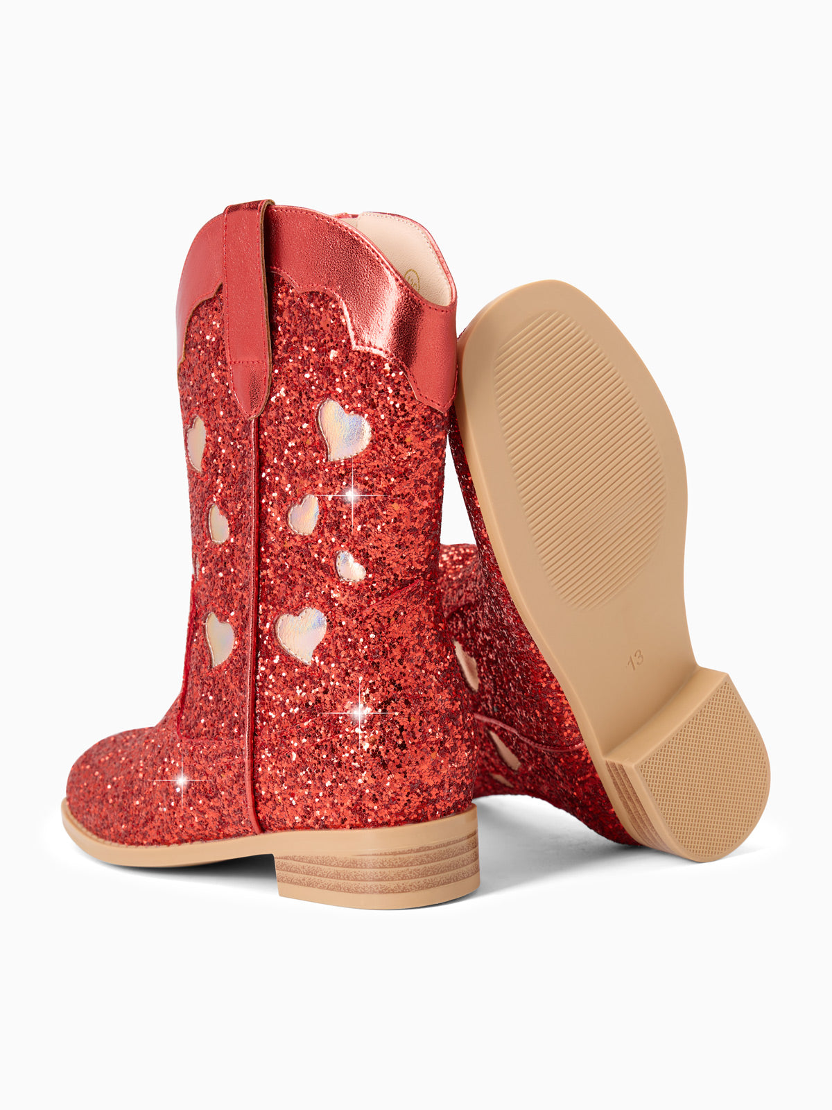 Coutgo Women Red Glitter Cowgirl Boots