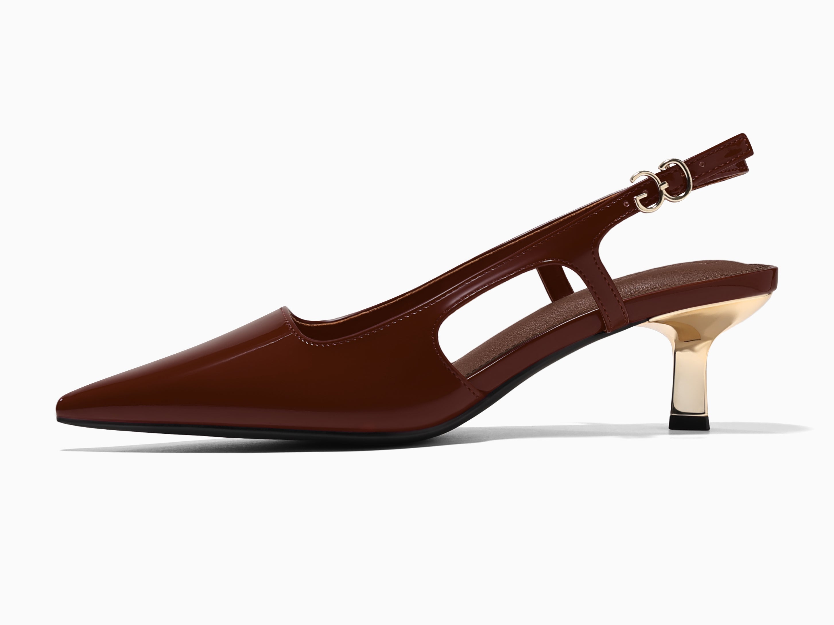 Coutgo Womens Red Brown Low Kitten Heels