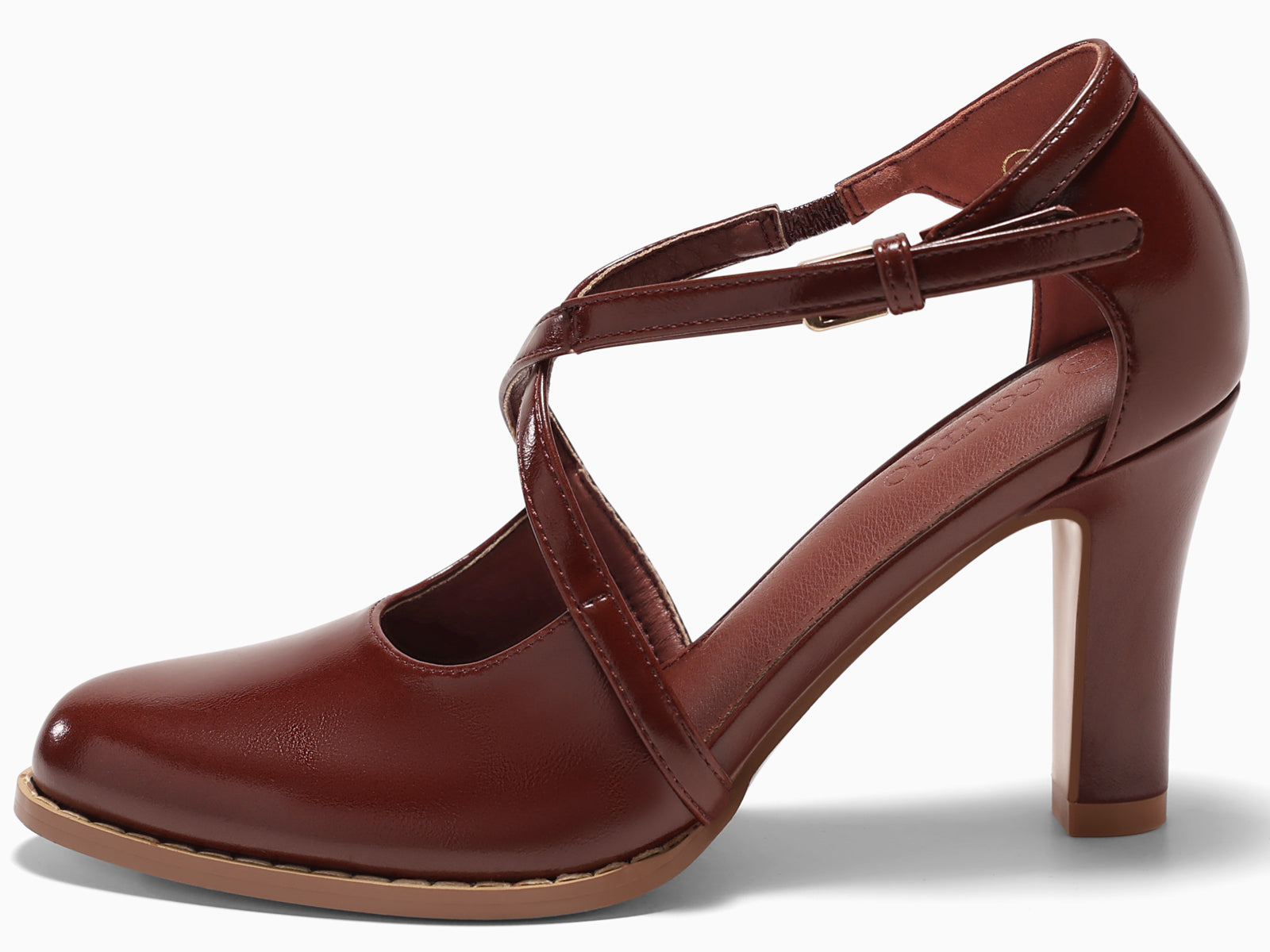 Coutgo Womens Red Brown Chunky High Heels