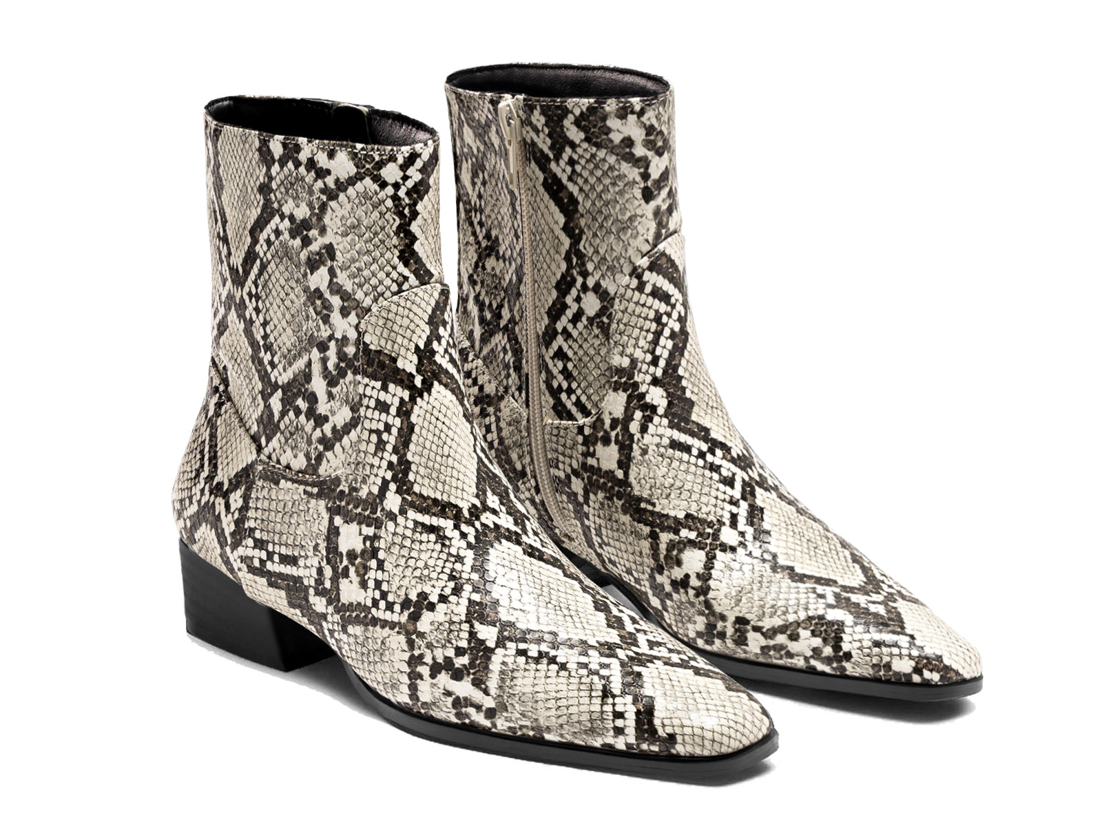 Coutgo Womens Snake Print Low Heel Ankle Boots