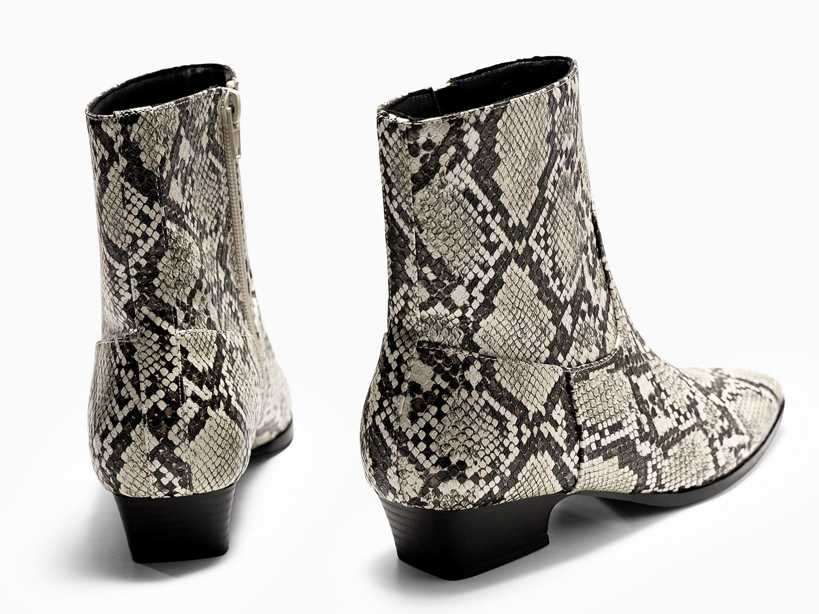 Coutgo Womens Snake Print Low Heel Ankle Boots