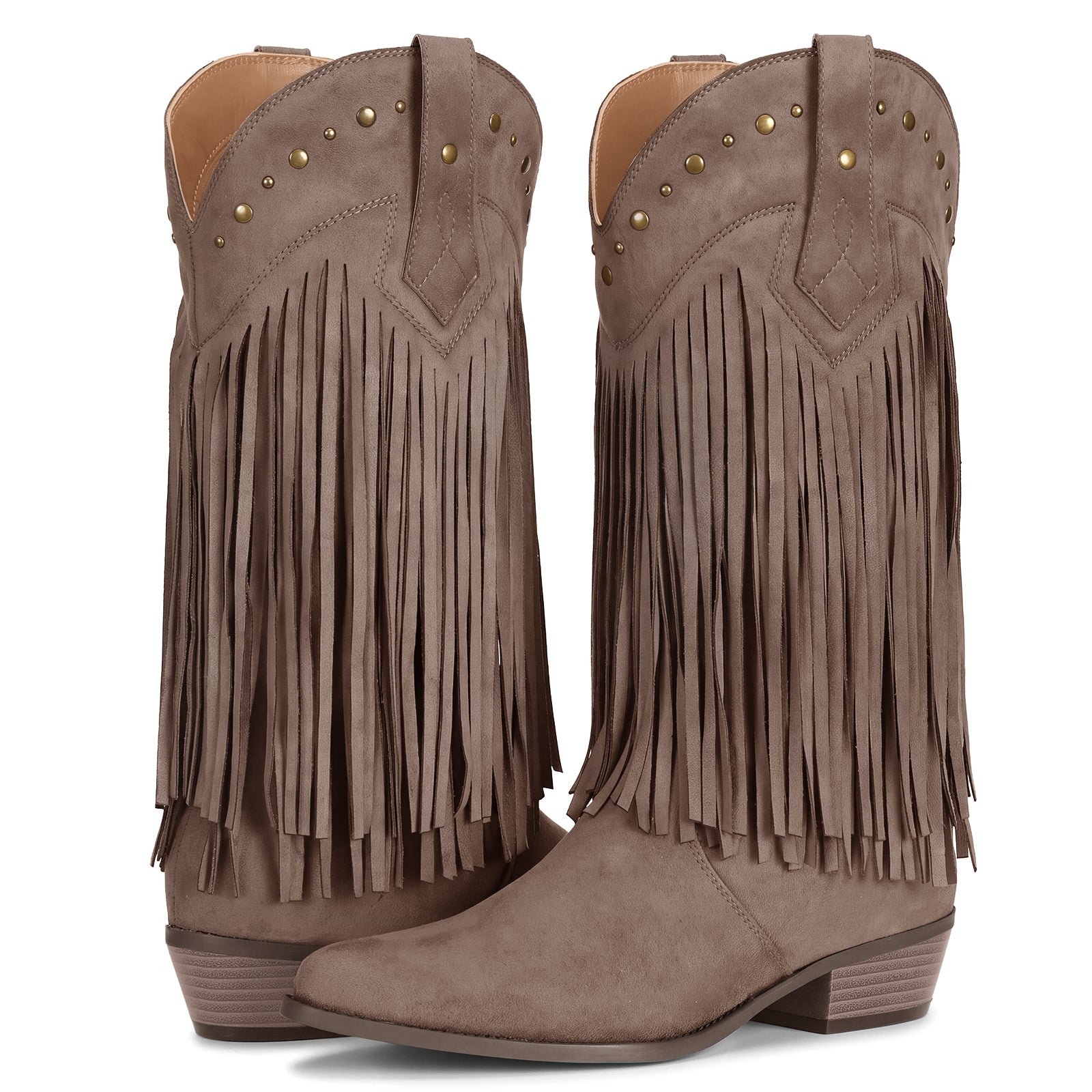 Coutgo Womens Taupe Western Cowboy Boots